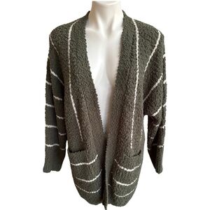 Bobeau army green stripe long chunky cardigan w/pockets - size Large